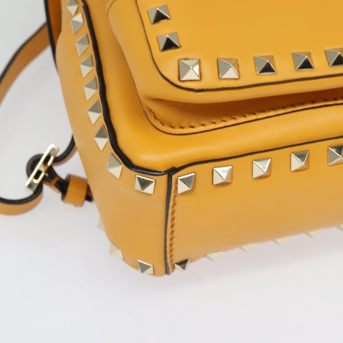 VALENTINO Studs Backpack Leather Yellow Silver Auth BA3815