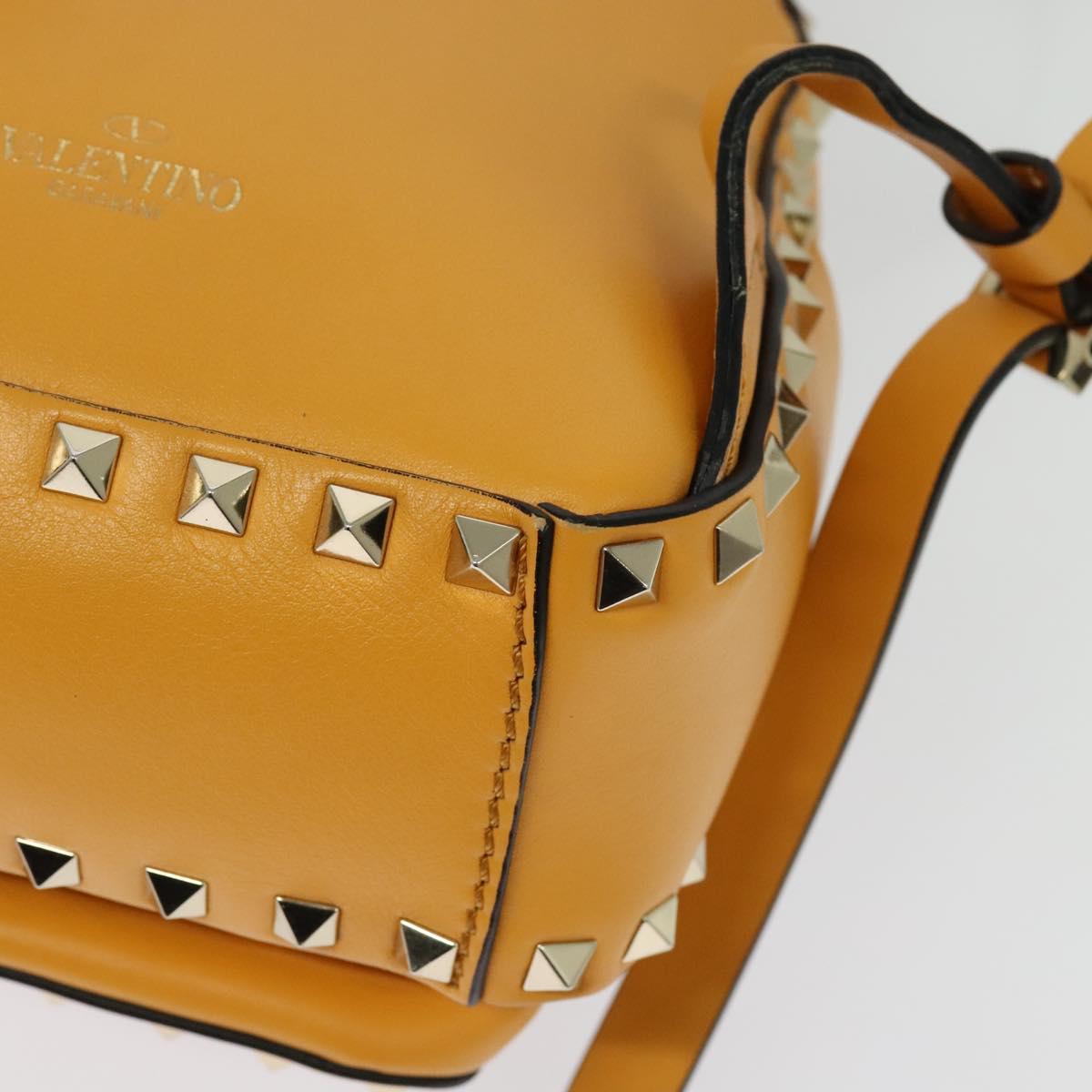 VALENTINO Studs Backpack Leather Yellow Silver Auth BA3815