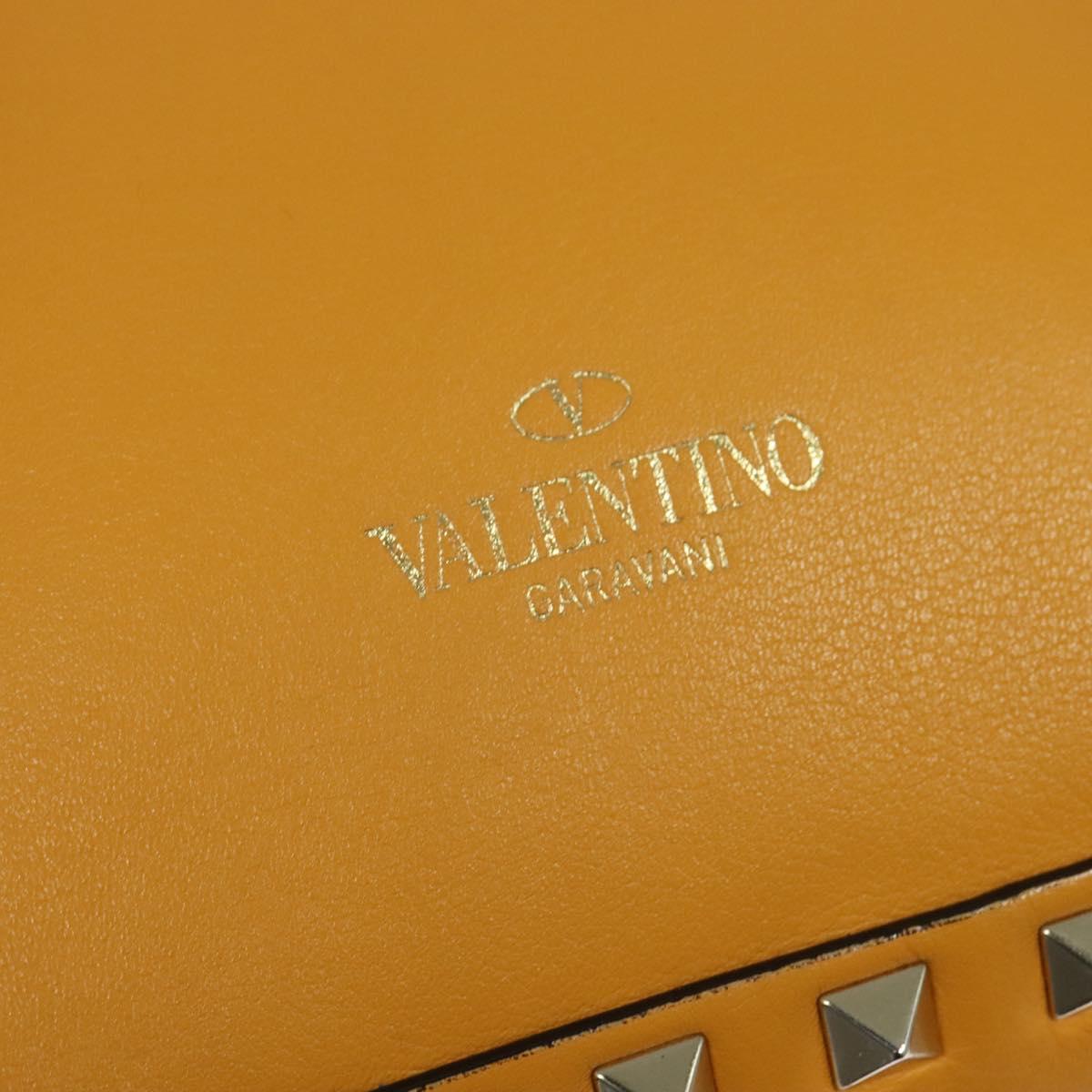 VALENTINO Studs Backpack Leather Yellow Silver Auth BA3815