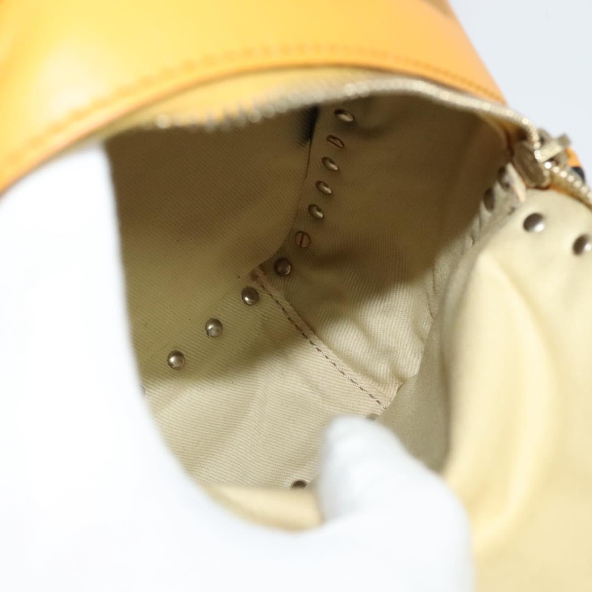 VALENTINO Studs Backpack Leather Yellow Silver Auth BA3815