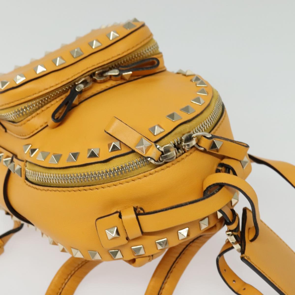 VALENTINO Studs Backpack Leather Yellow Silver Auth BA3815