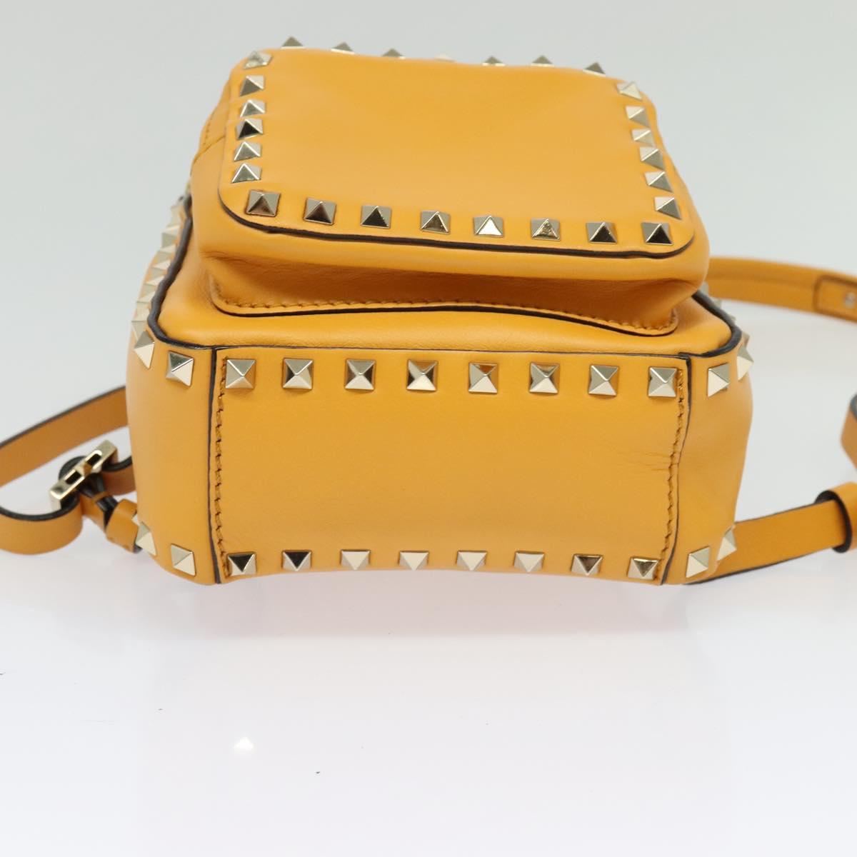 VALENTINO Studs Backpack Leather Yellow Silver Auth BA3815