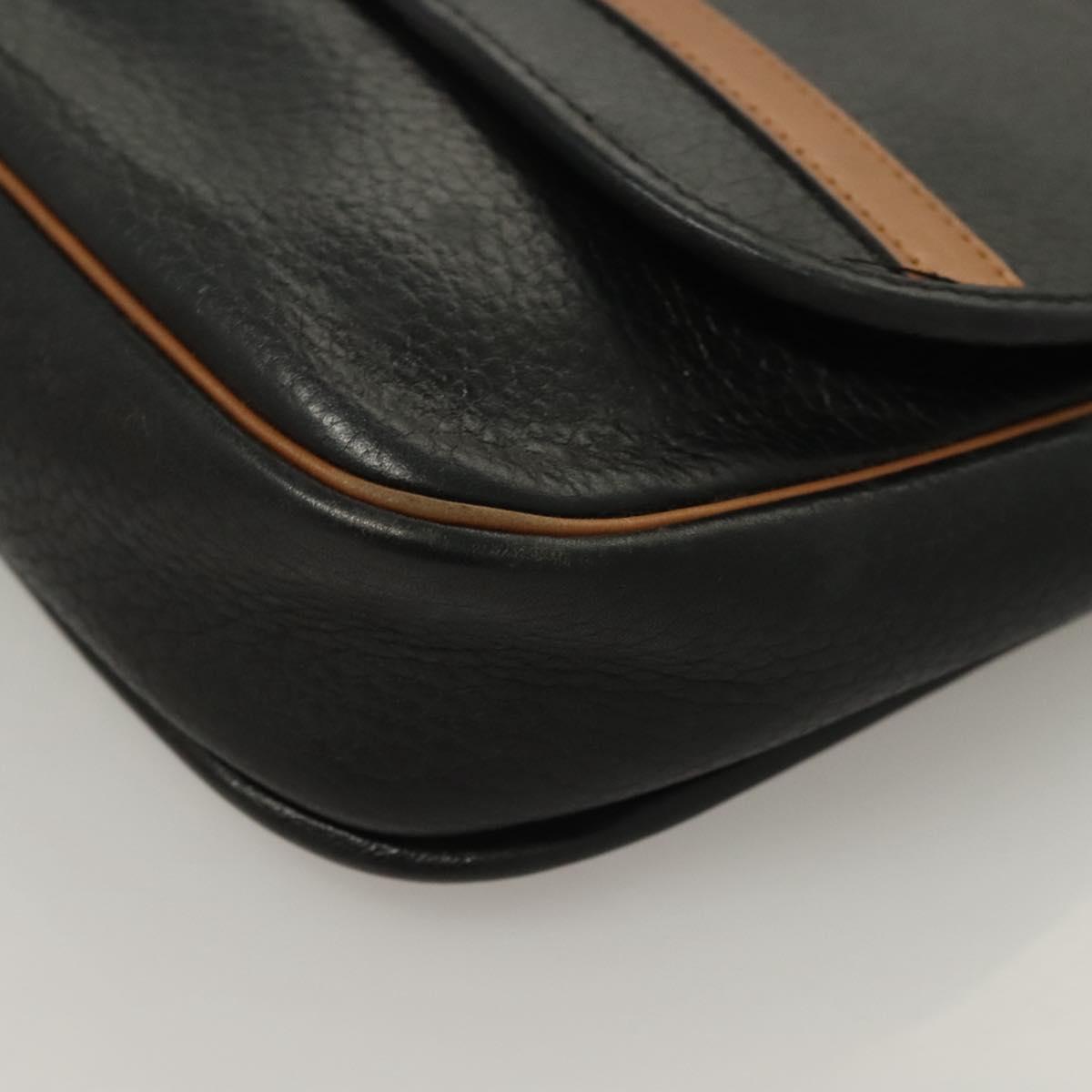 Christian Dior Shoulder Bag Leather Black Gold Auth BA3826