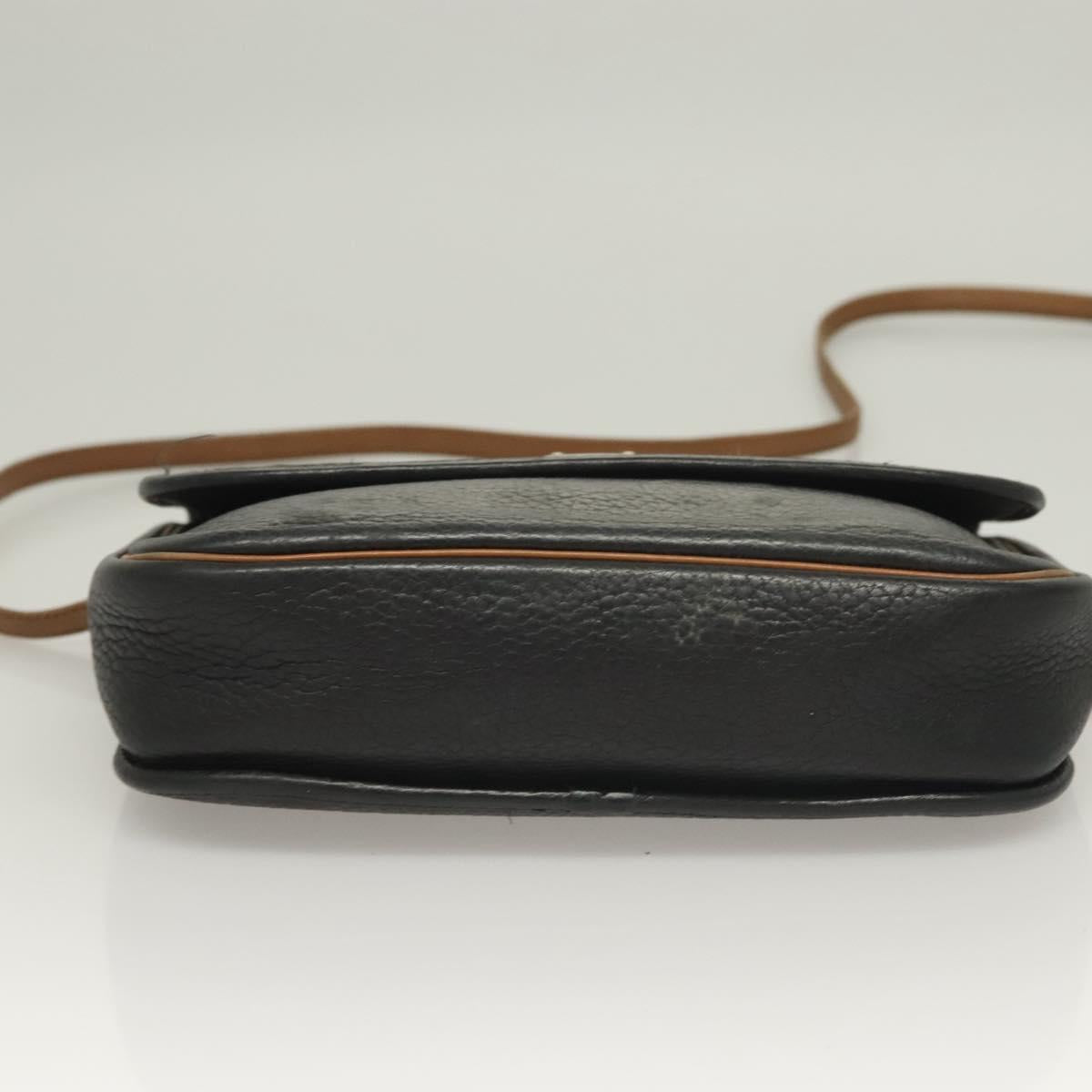 Christian Dior Shoulder Bag Leather Black Gold Auth BA3826