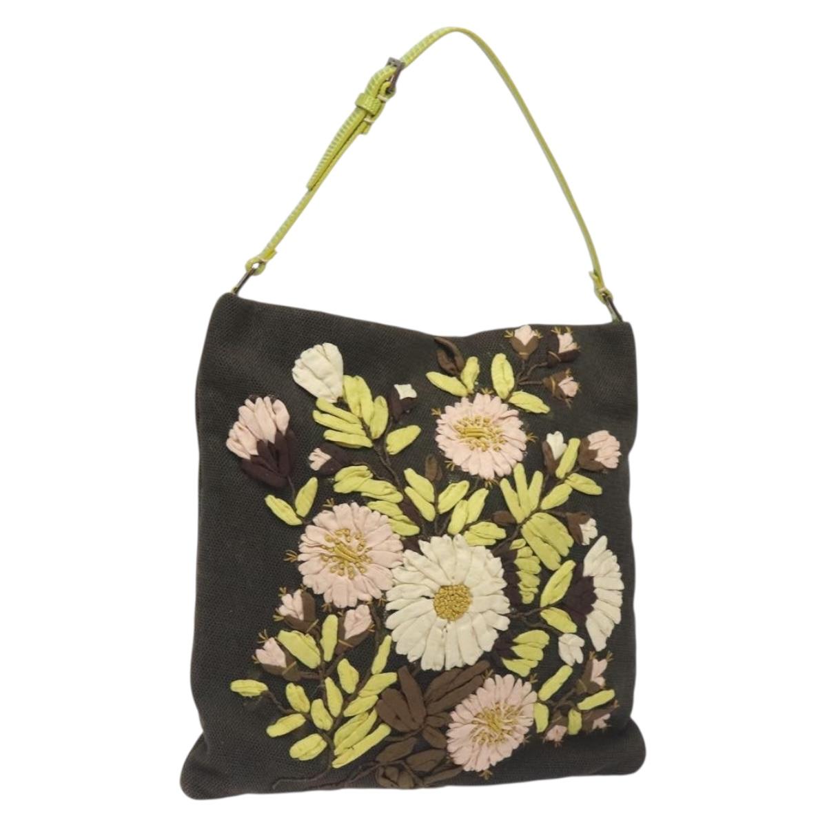 VALENTINO Shoulder Bag Canvas Khaki Silver Auth BA3829