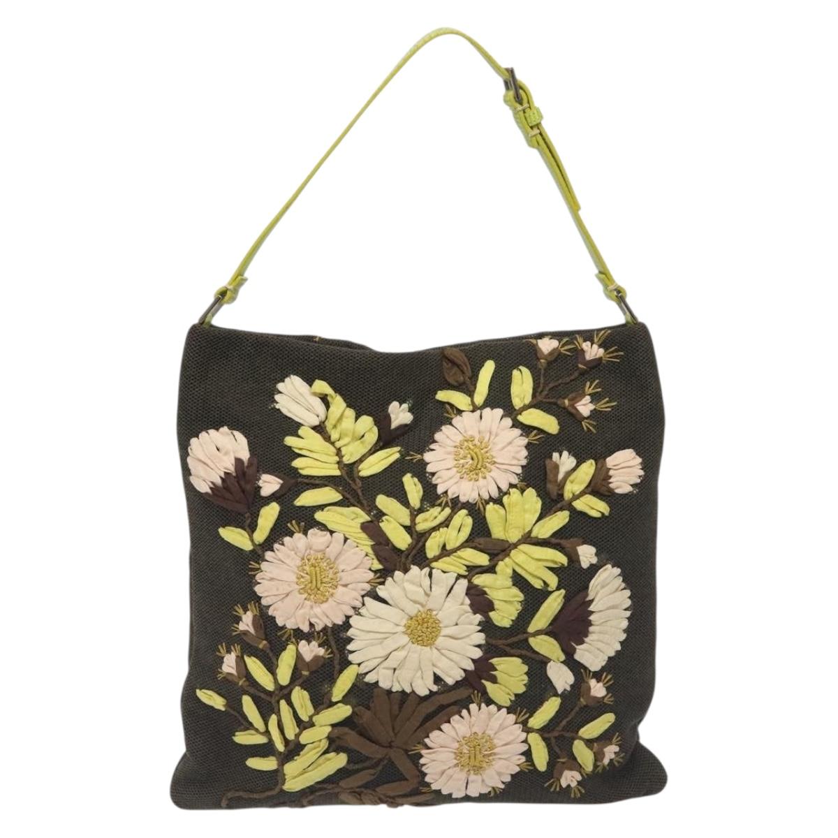 VALENTINO Shoulder Bag Canvas Khaki Silver Auth BA3829