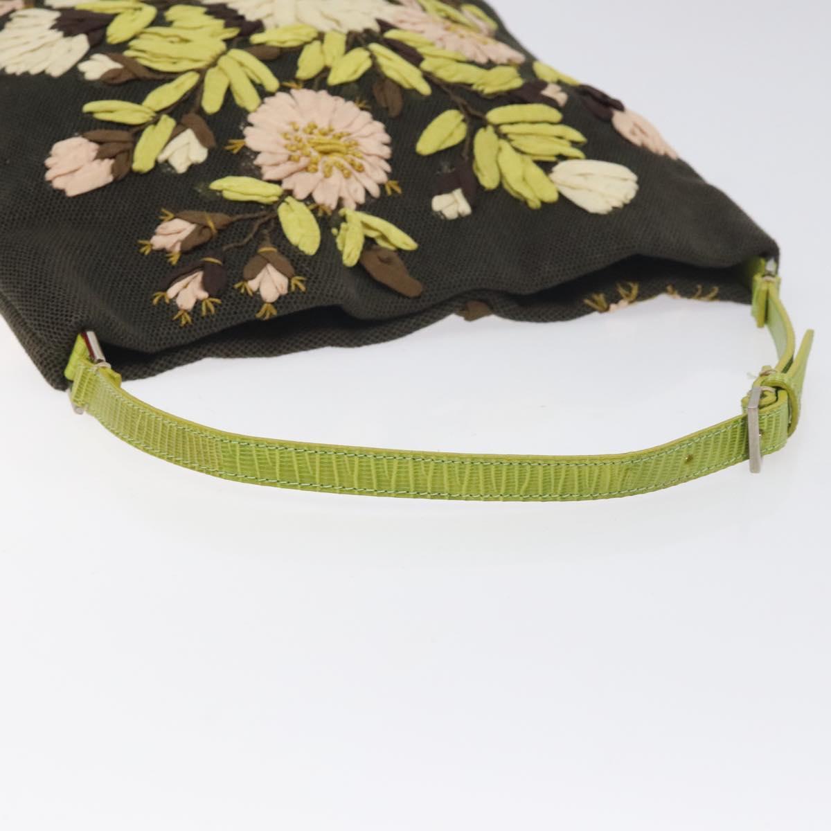VALENTINO Shoulder Bag Canvas Khaki Silver Auth BA3829