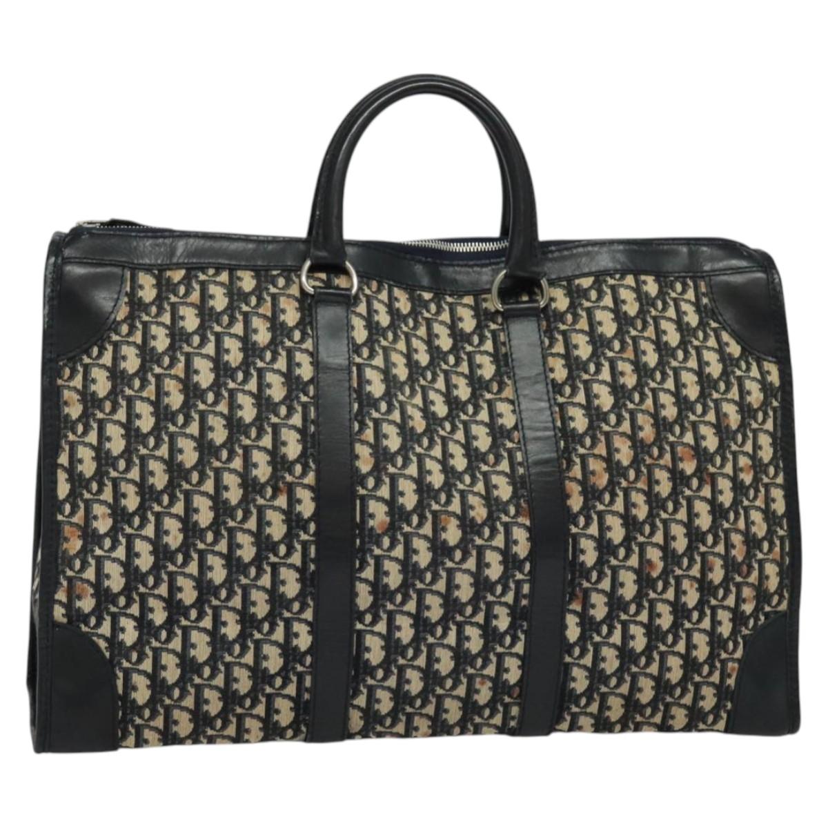 Christian Dior Trotter Canvas Boston Bag Navy Silver Auth BA3832