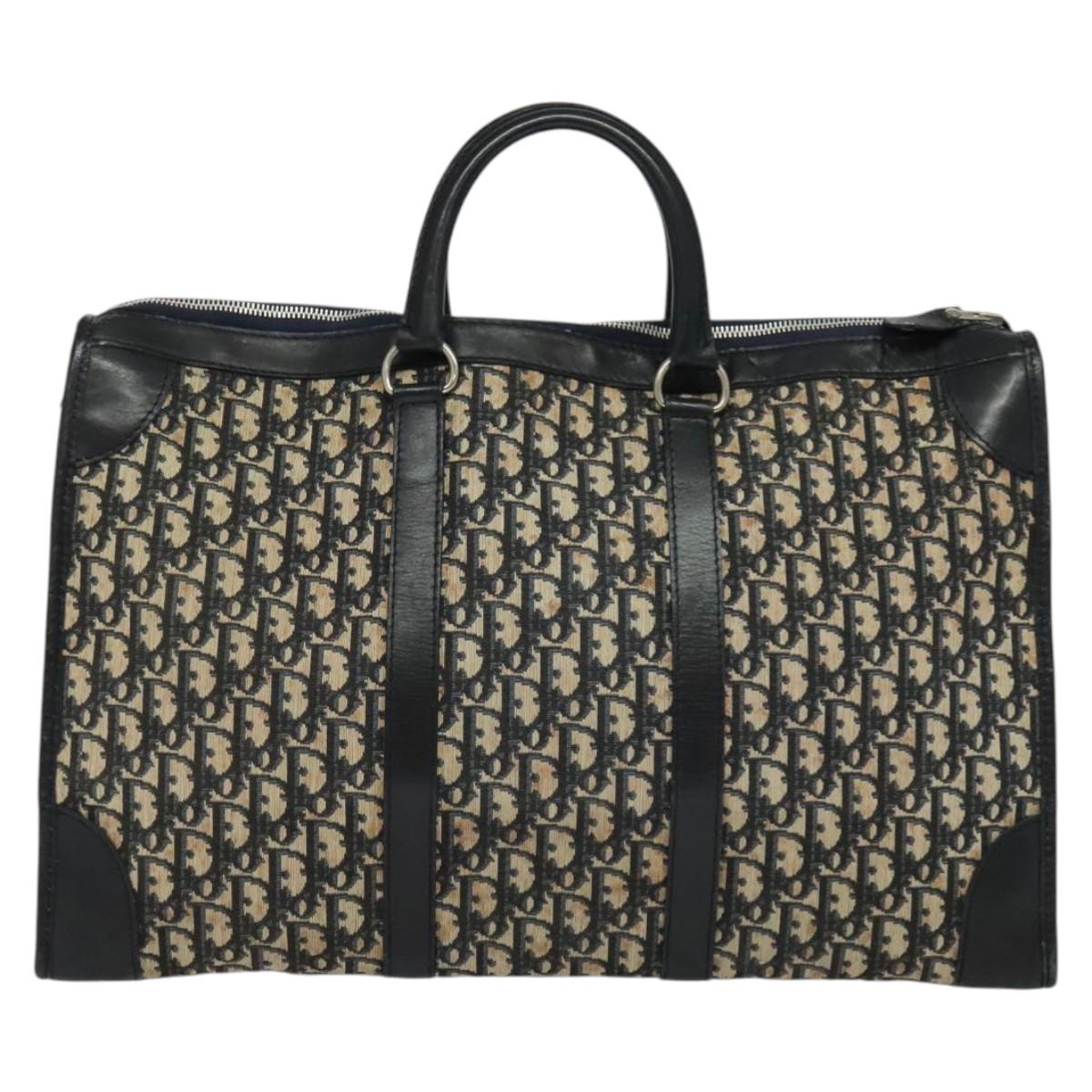 Christian Dior Trotter Canvas Boston Bag Navy Silver Auth BA3832