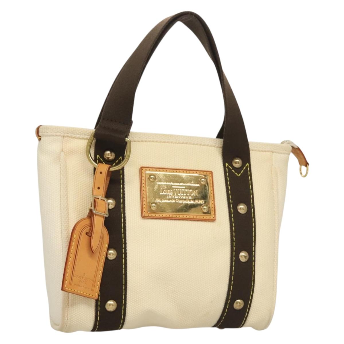 LOUIS VUITTON Antigua Cabas PM Tote Bag White Brown M40036 LV Auth BA3835