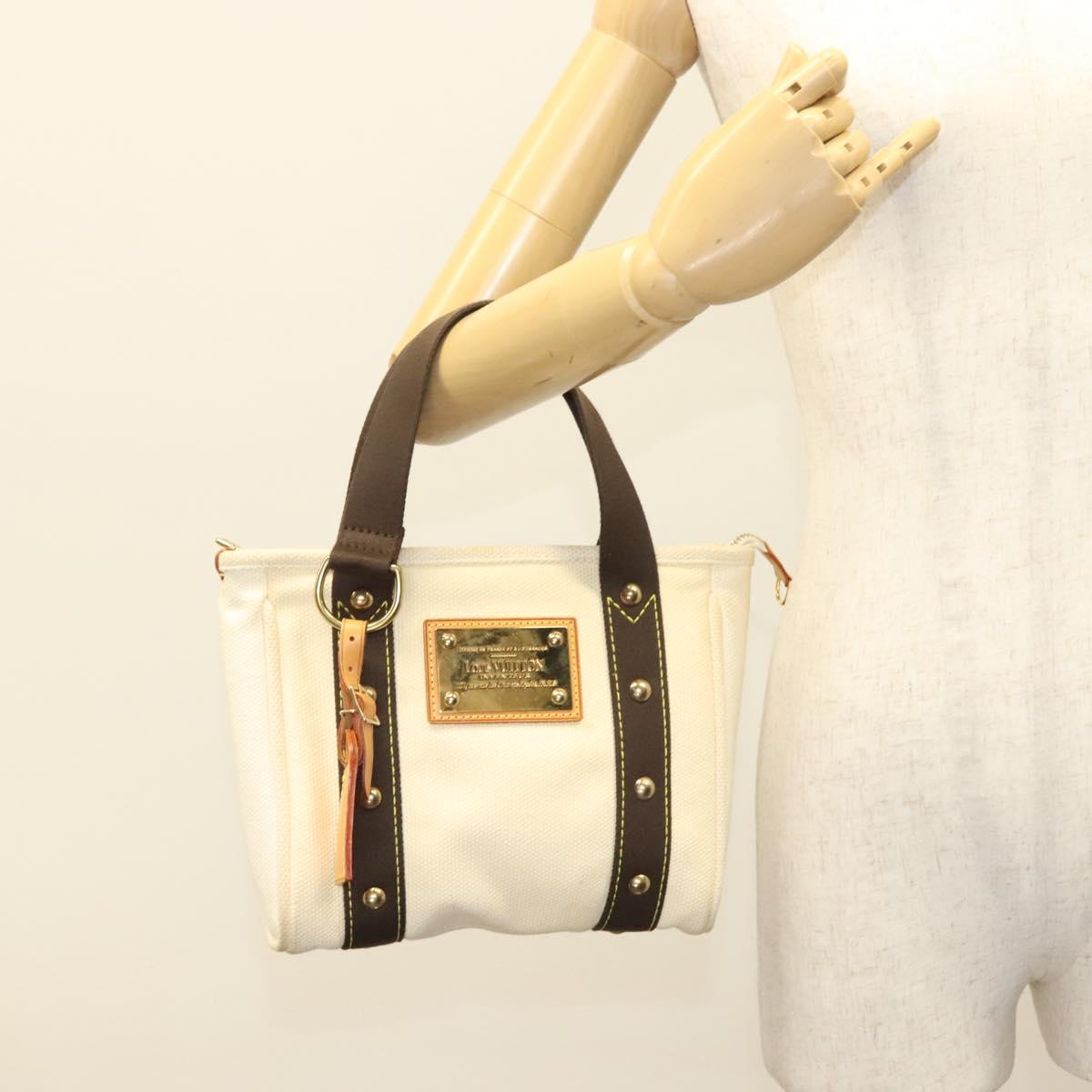 LOUIS VUITTON Antigua Cabas PM Tote Bag White Brown M40036 LV Auth BA3835