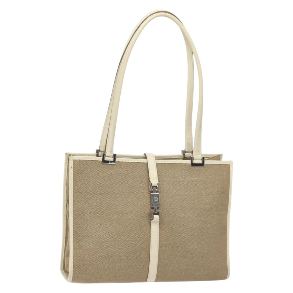 GUCCI Jackie Hand Bag Canvas Beige Silver 002 1073 Auth BA3848