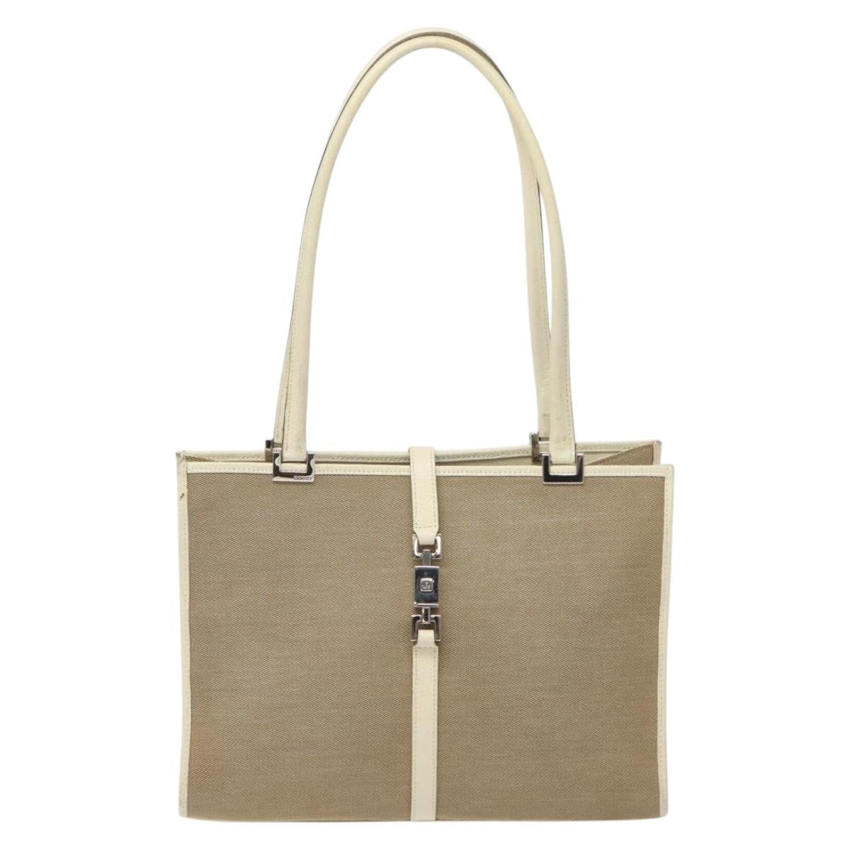 GUCCI Jackie Hand Bag Canvas Beige Silver 002 1073 Auth BA3848