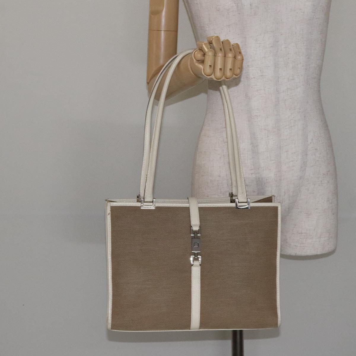 GUCCI Jackie Hand Bag Canvas Beige Silver 002 1073 Auth BA3848