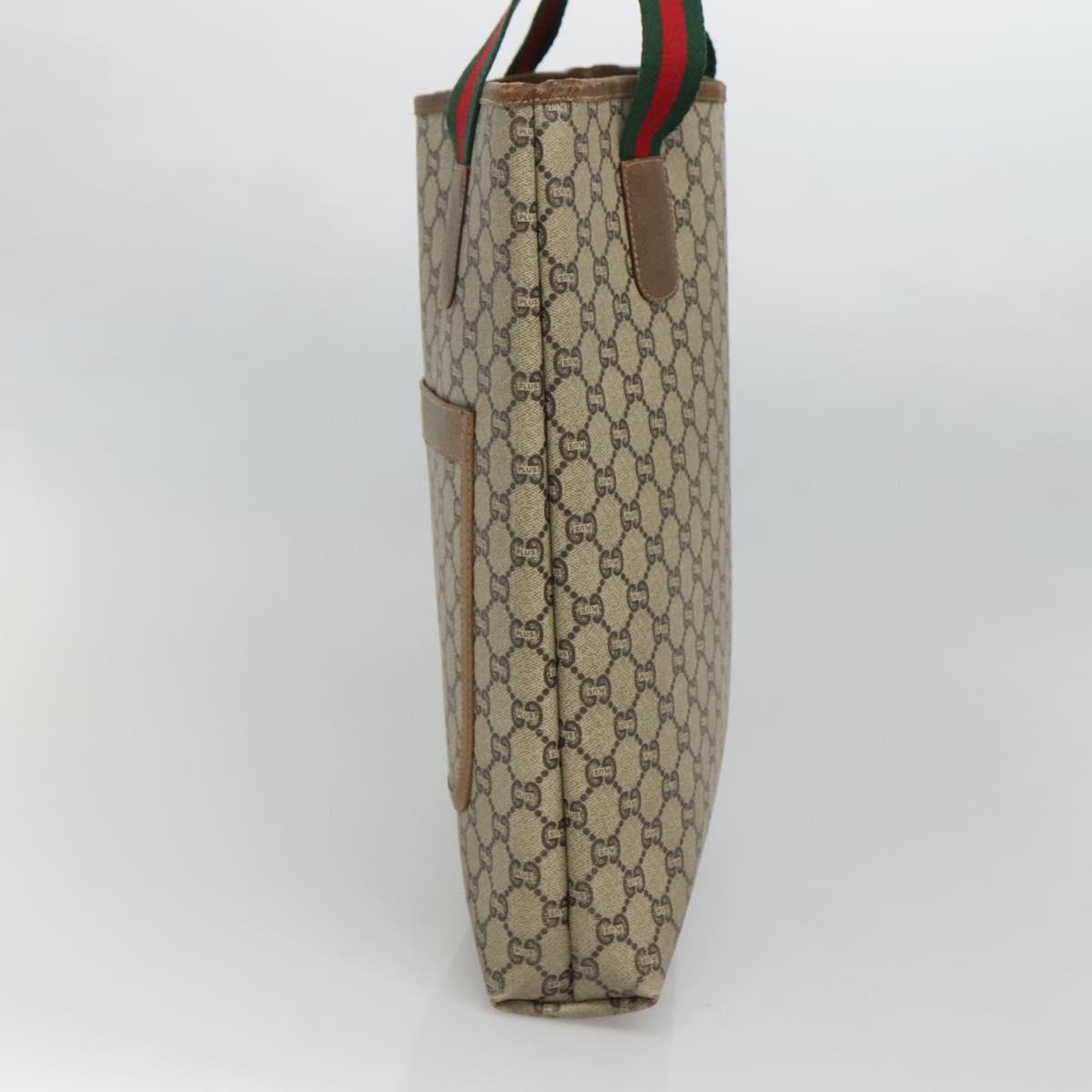 GUCCI GG Plus Supreme Web Sherry Line Tote Bag PVC Beige Gold Auth BA3850