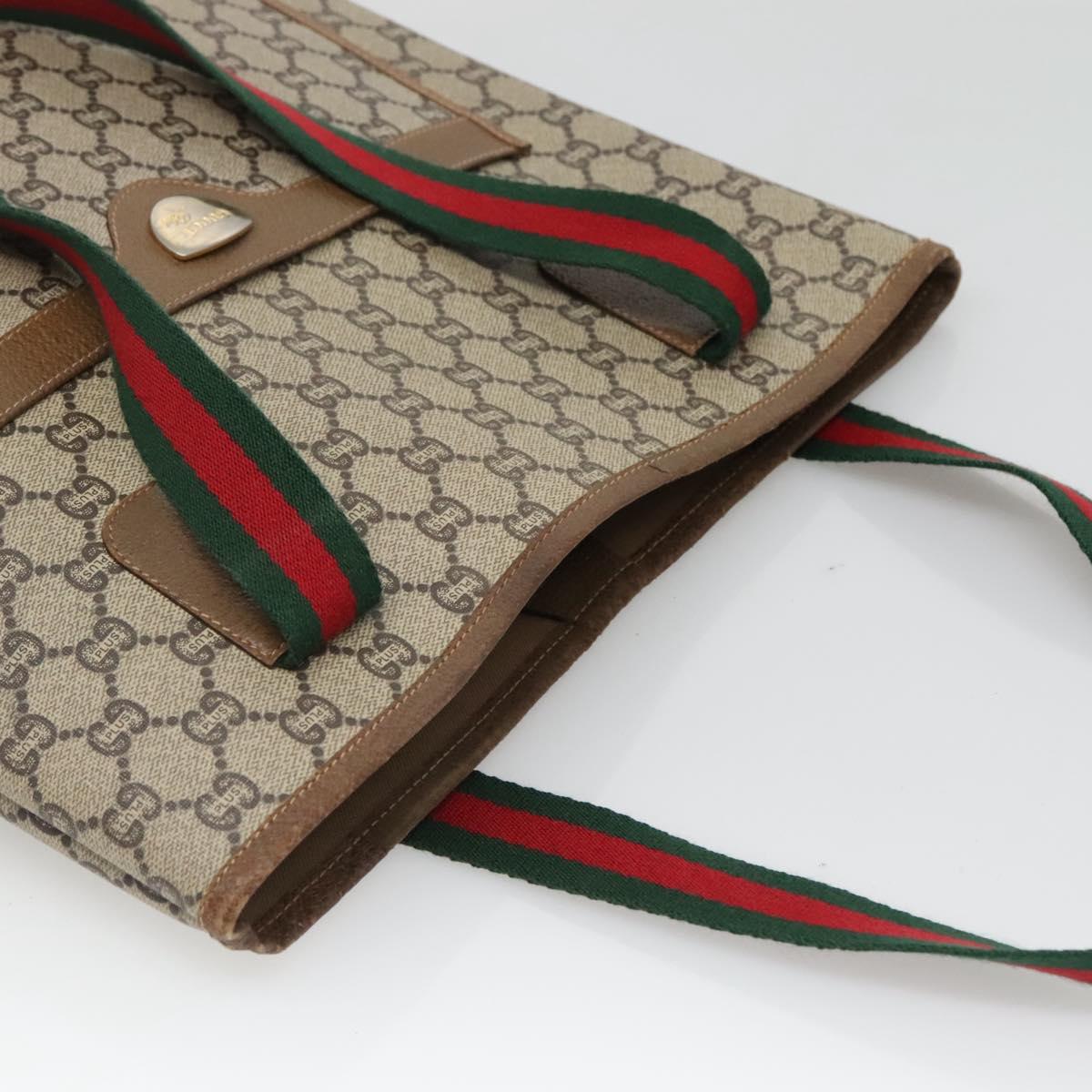 GUCCI GG Plus Supreme Web Sherry Line Tote Bag PVC Beige Gold Auth BA3850