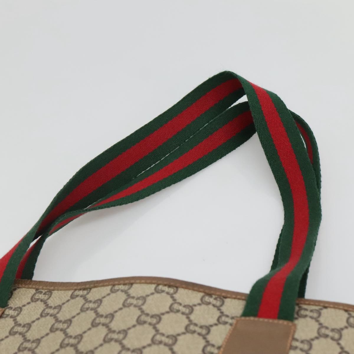 GUCCI GG Plus Supreme Web Sherry Line Tote Bag PVC Beige Gold Auth BA3850