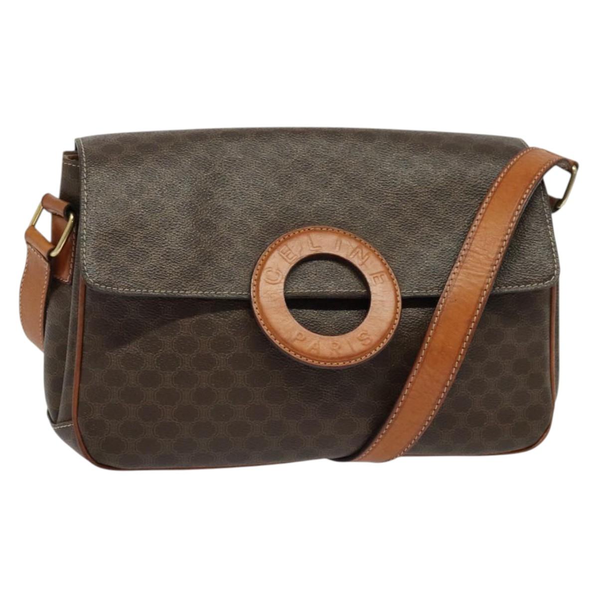 CELINE Macadam Canvas Shoulder Bag PVC Leather Brown Gold Auth BA3852