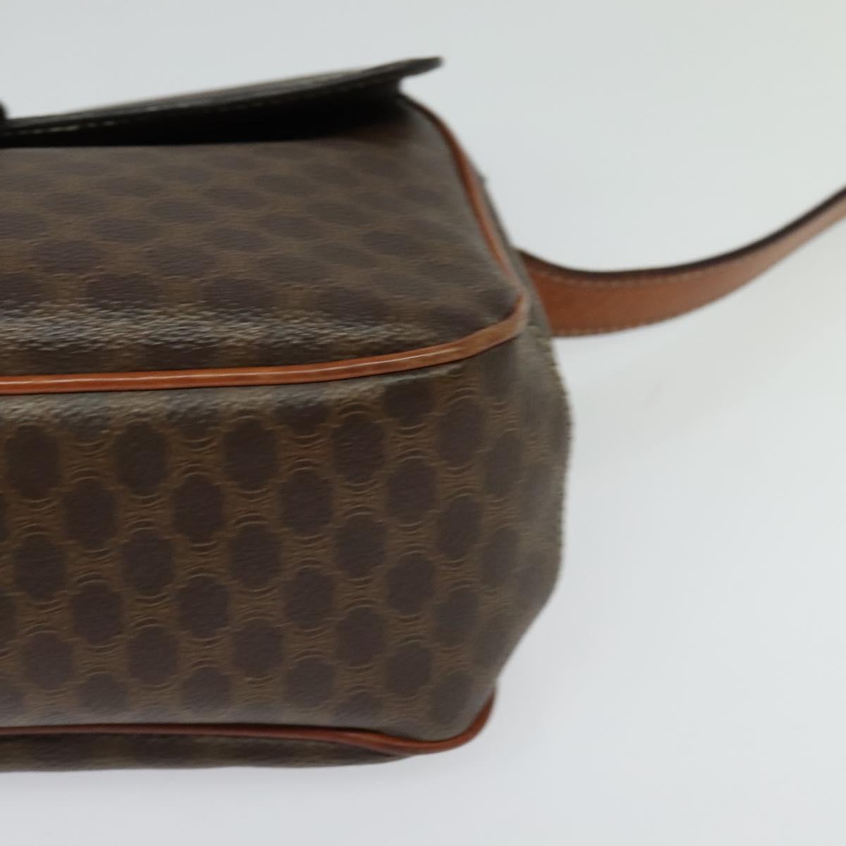 CELINE Macadam Canvas Shoulder Bag PVC Leather Brown Gold Auth BA3852
