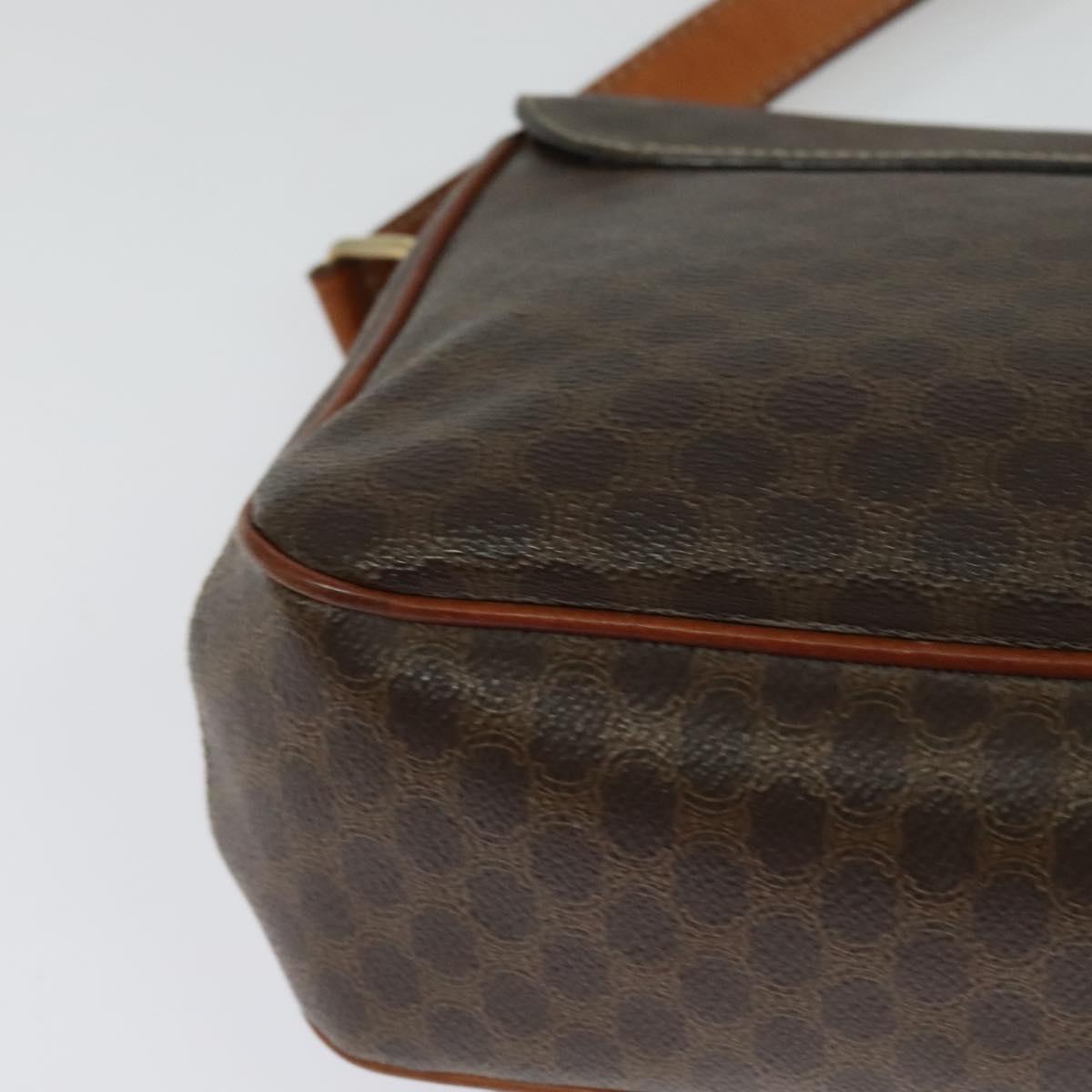 CELINE Macadam Canvas Shoulder Bag PVC Leather Brown Gold Auth BA3852