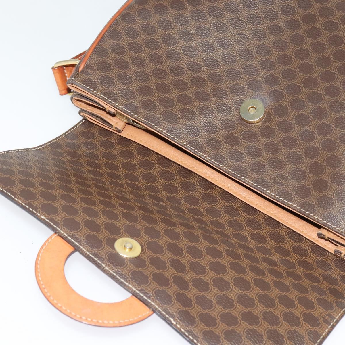 CELINE Macadam Canvas Shoulder Bag PVC Leather Brown Gold Auth BA3852