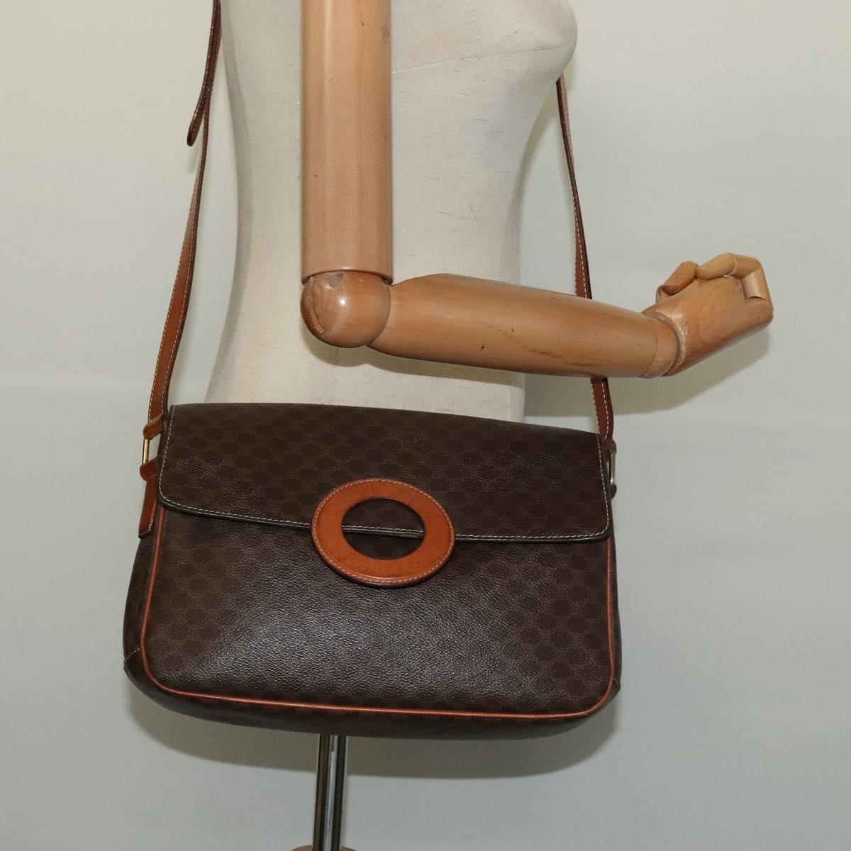 CELINE Macadam Canvas Shoulder Bag PVC Leather Brown Gold Auth BA3852