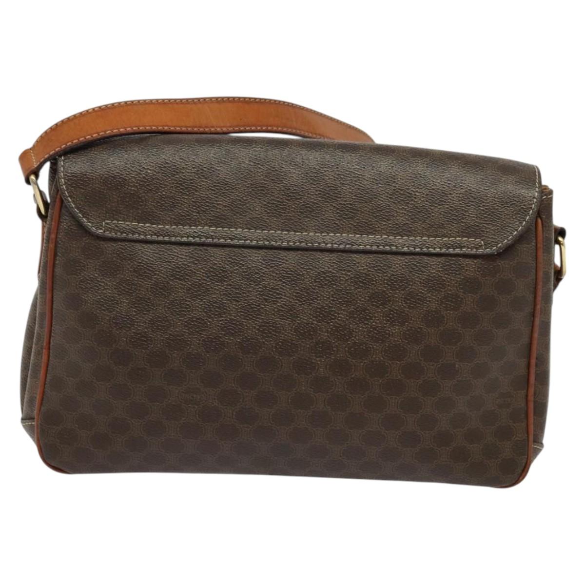 CELINE Macadam Canvas Shoulder Bag PVC Leather Brown Gold Auth BA3852