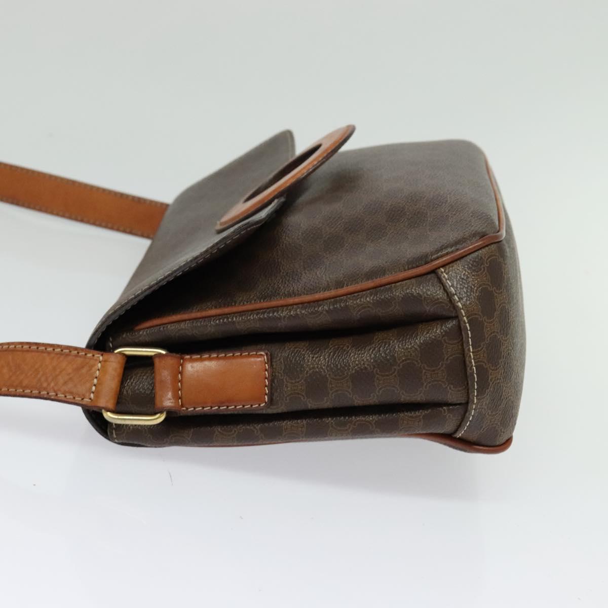 CELINE Macadam Canvas Shoulder Bag PVC Leather Brown Gold Auth BA3852