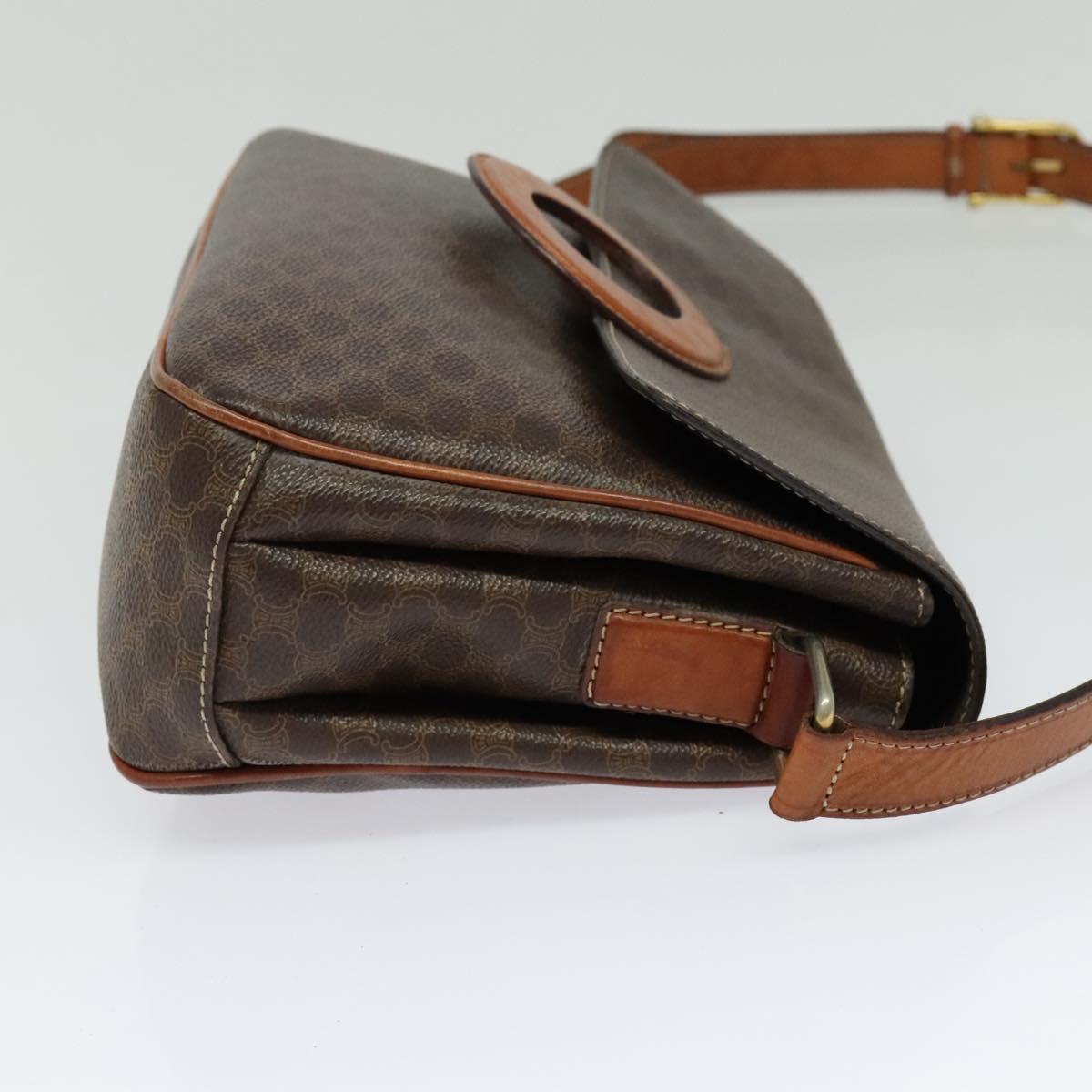 CELINE Macadam Canvas Shoulder Bag PVC Leather Brown Gold Auth BA3852