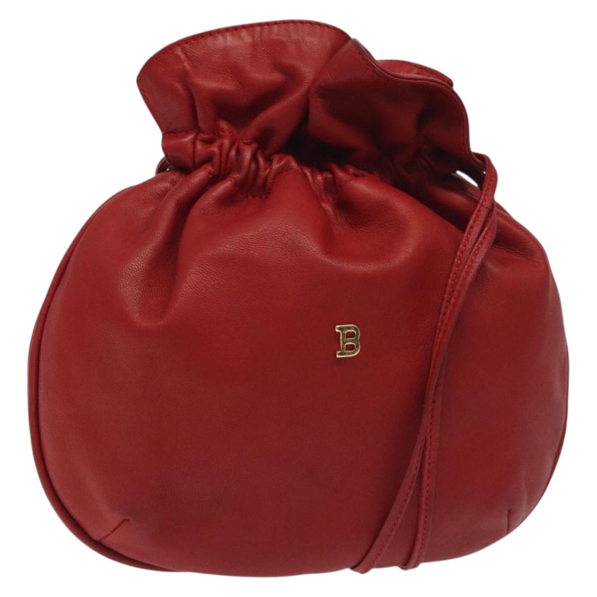 BALLY Shoulder Bag Leather Red Gold Auth BA3862
