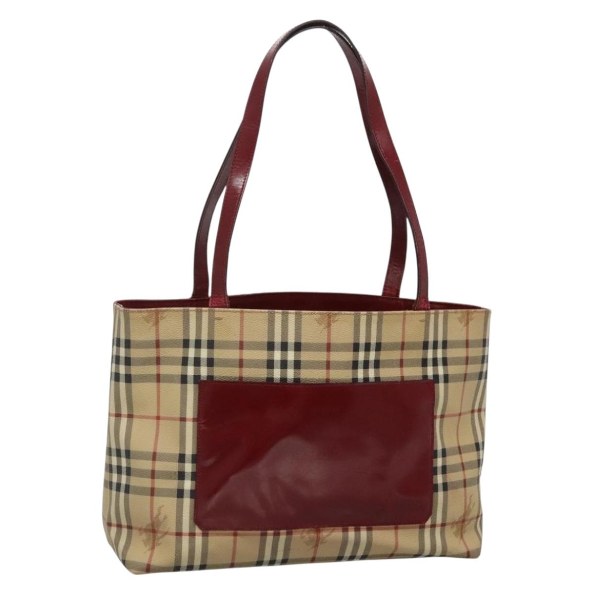 BURBERRY Nova Check Tote Bag PVC Beige Silver Auth BA3864