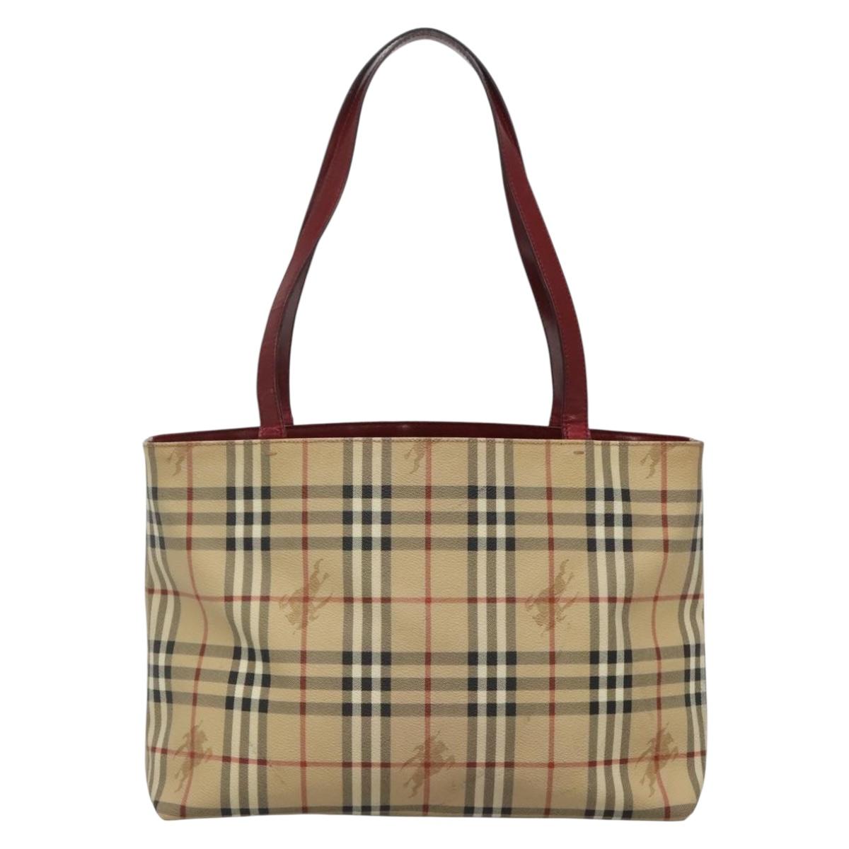 BURBERRY Nova Check Tote Bag PVC Beige Silver Auth BA3864