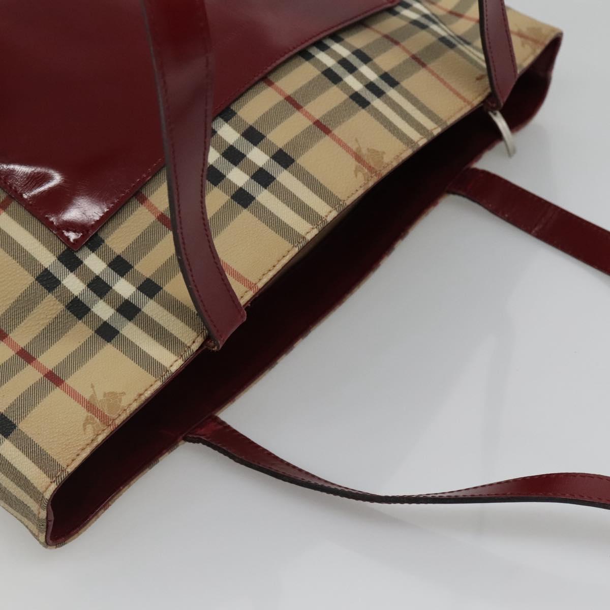 BURBERRY Nova Check Tote Bag PVC Beige Silver Auth BA3864