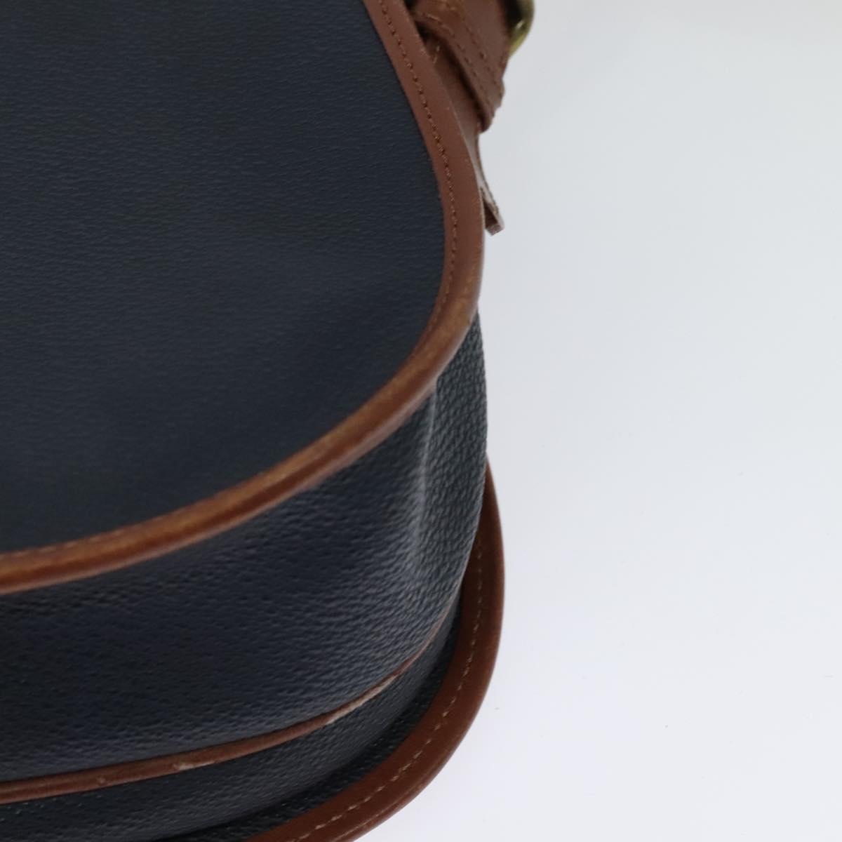 Burberrys Shoulder Bag Leather PVC Navy Gold Auth BA3865