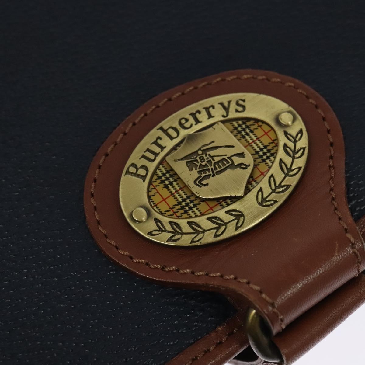 Burberrys Shoulder Bag Leather PVC Navy Gold Auth BA3865