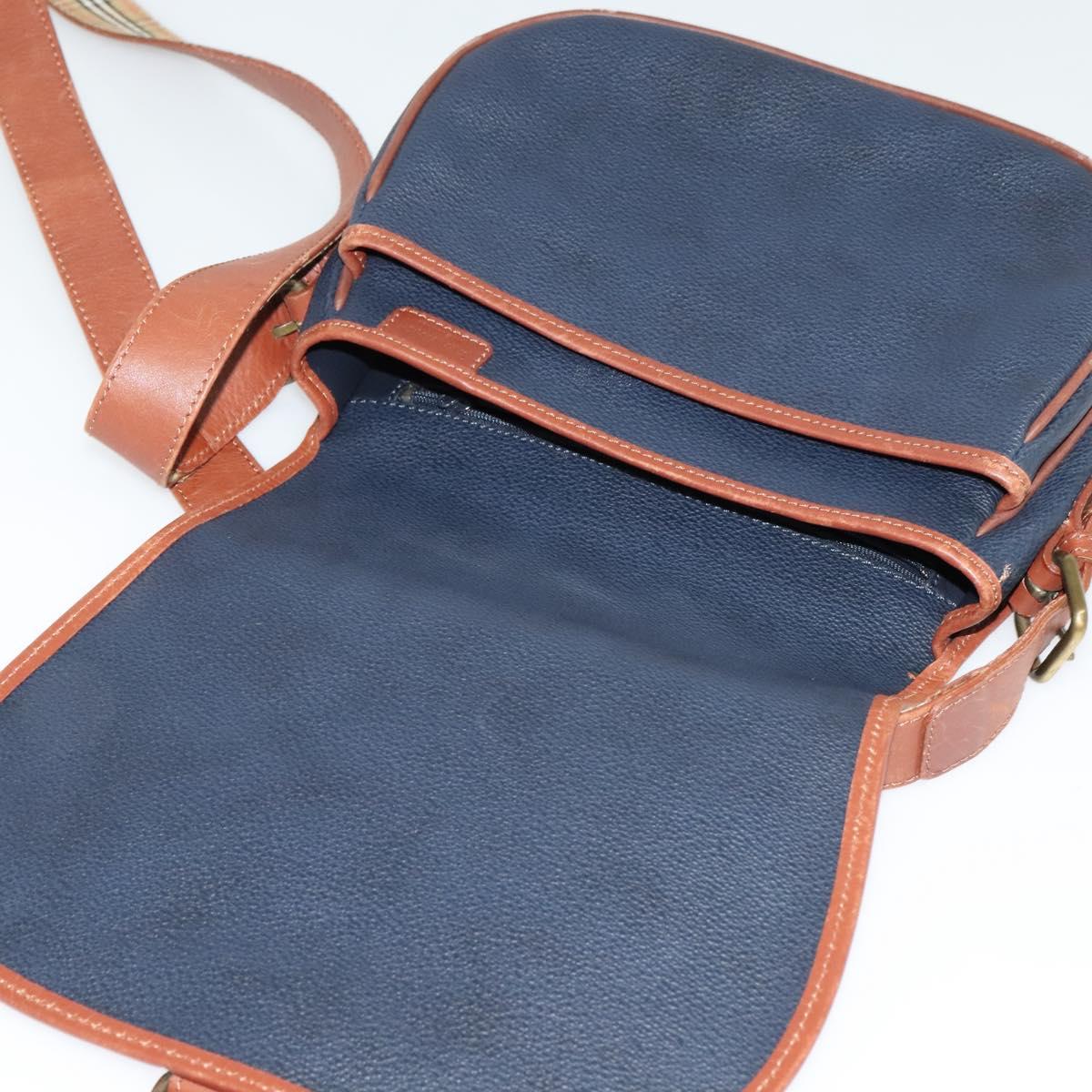 Burberrys Shoulder Bag Leather PVC Navy Gold Auth BA3865