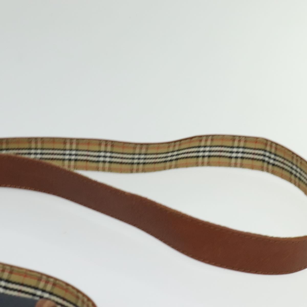 Burberrys Shoulder Bag Leather PVC Navy Gold Auth BA3865