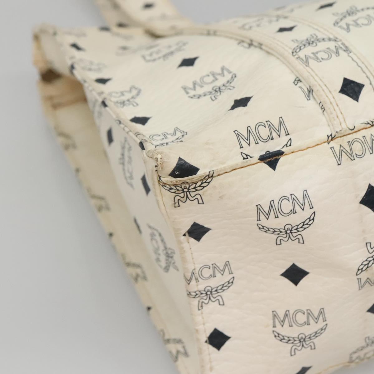 MCM Logogram Vicetos Shoulder Bag PVC Leather White Gold Auth BA3867