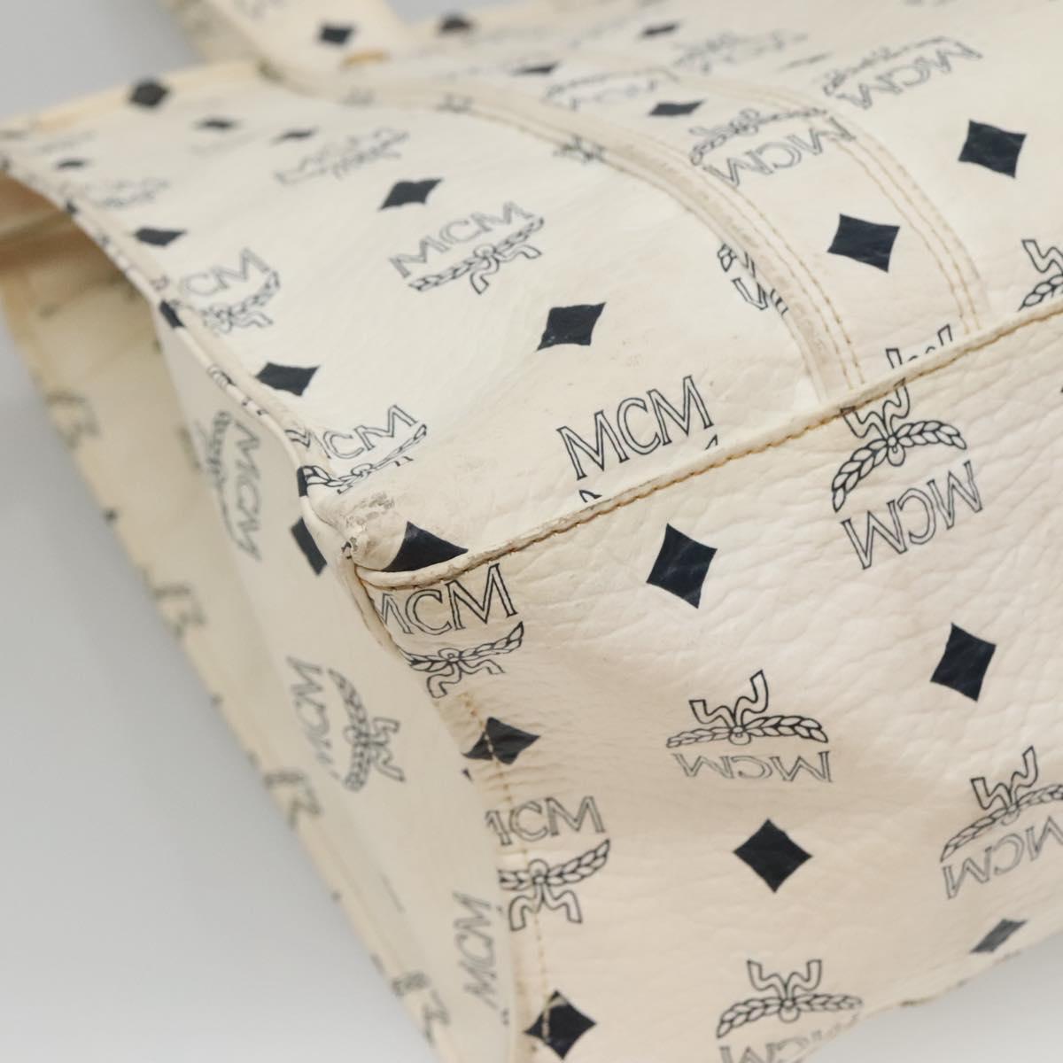 MCM Logogram Vicetos Shoulder Bag PVC Leather White Gold Auth BA3867