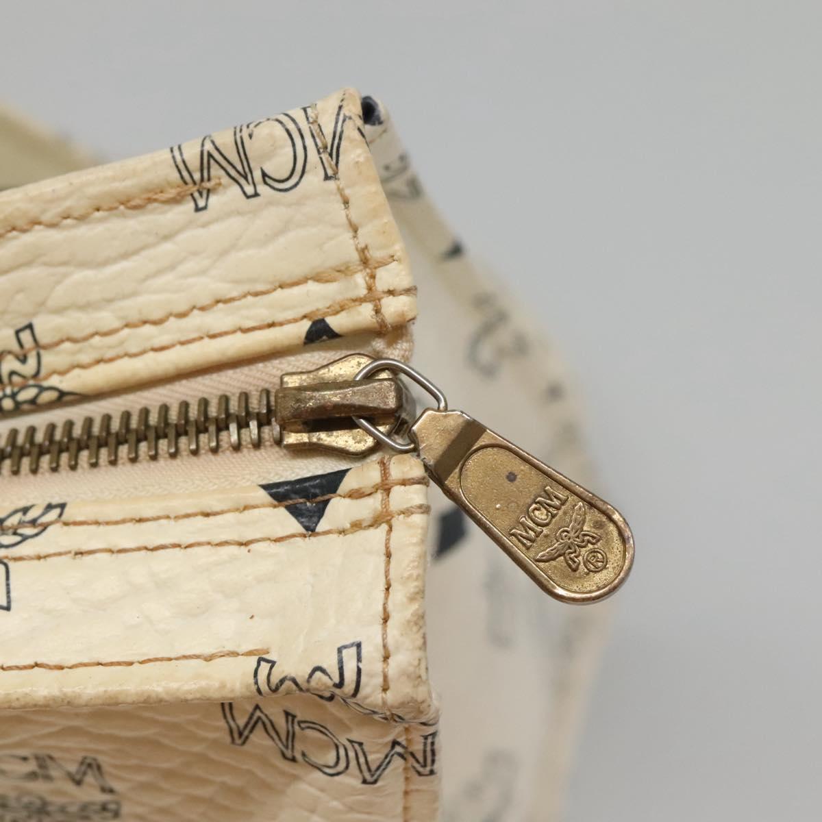 MCM Logogram Vicetos Shoulder Bag PVC Leather White Gold Auth BA3867