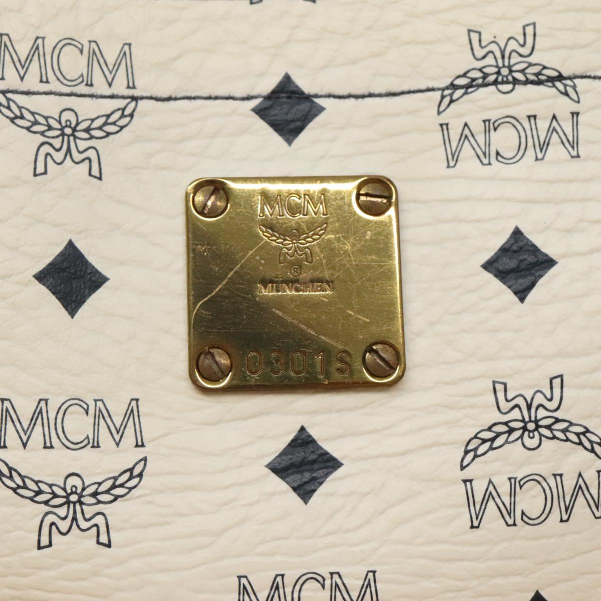 MCM Logogram Vicetos Shoulder Bag PVC Leather White Gold Auth BA3867