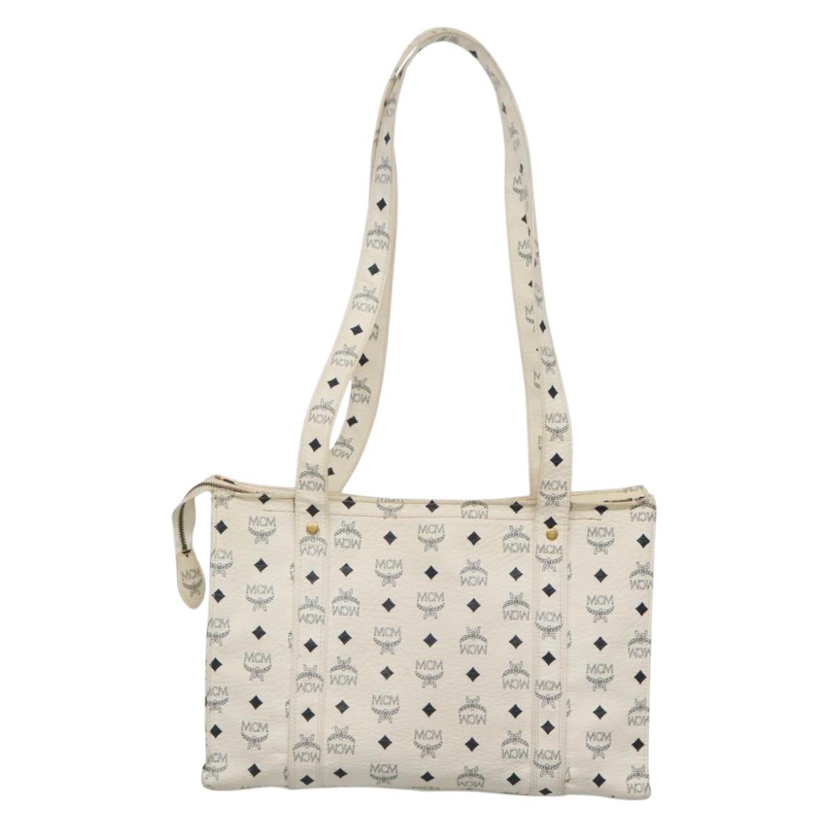 MCM Logogram Vicetos Shoulder Bag PVC Leather White Gold Auth BA3867