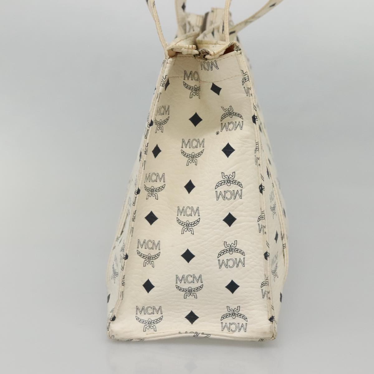 MCM Logogram Vicetos Shoulder Bag PVC Leather White Gold Auth BA3867