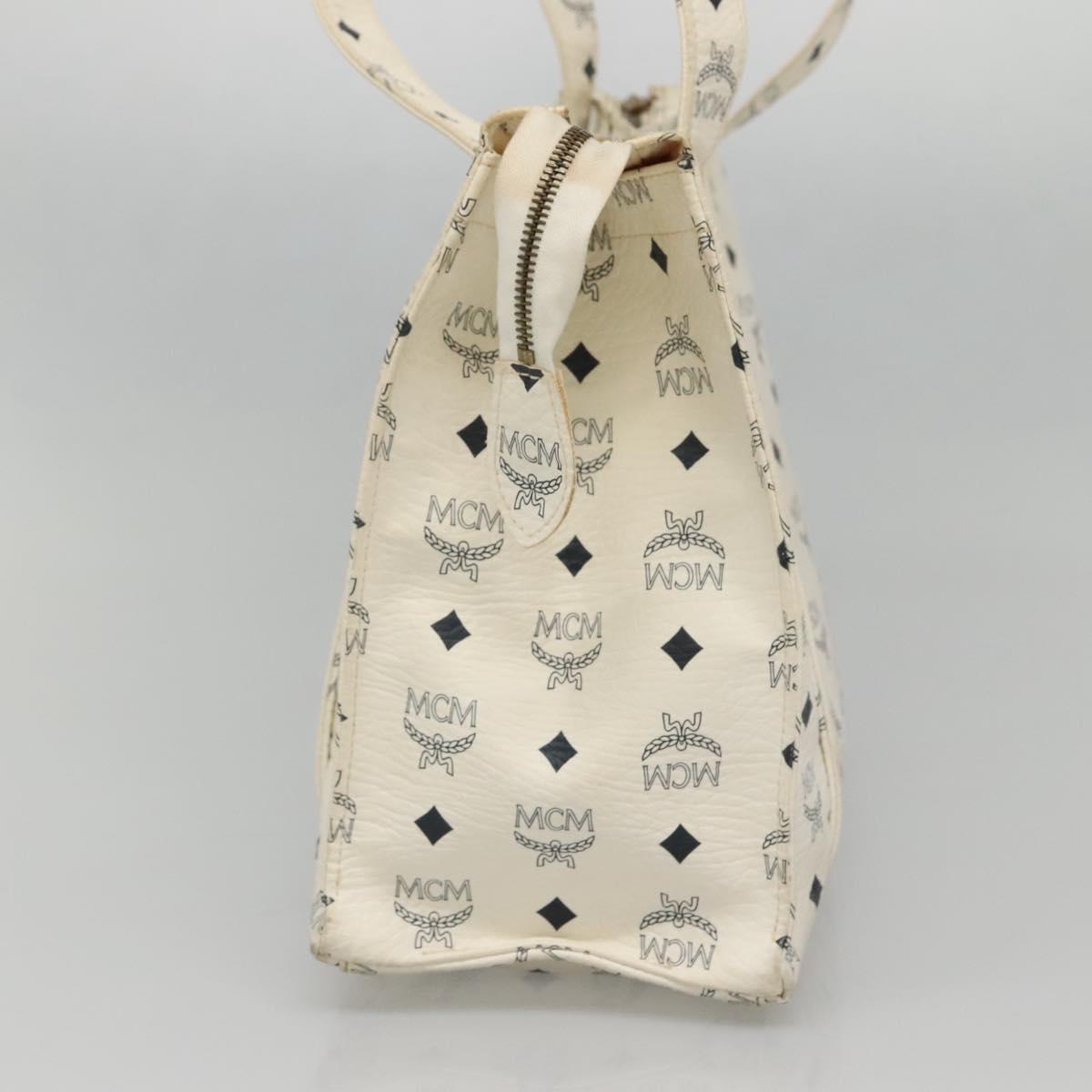 MCM Logogram Vicetos Shoulder Bag PVC Leather White Gold Auth BA3867