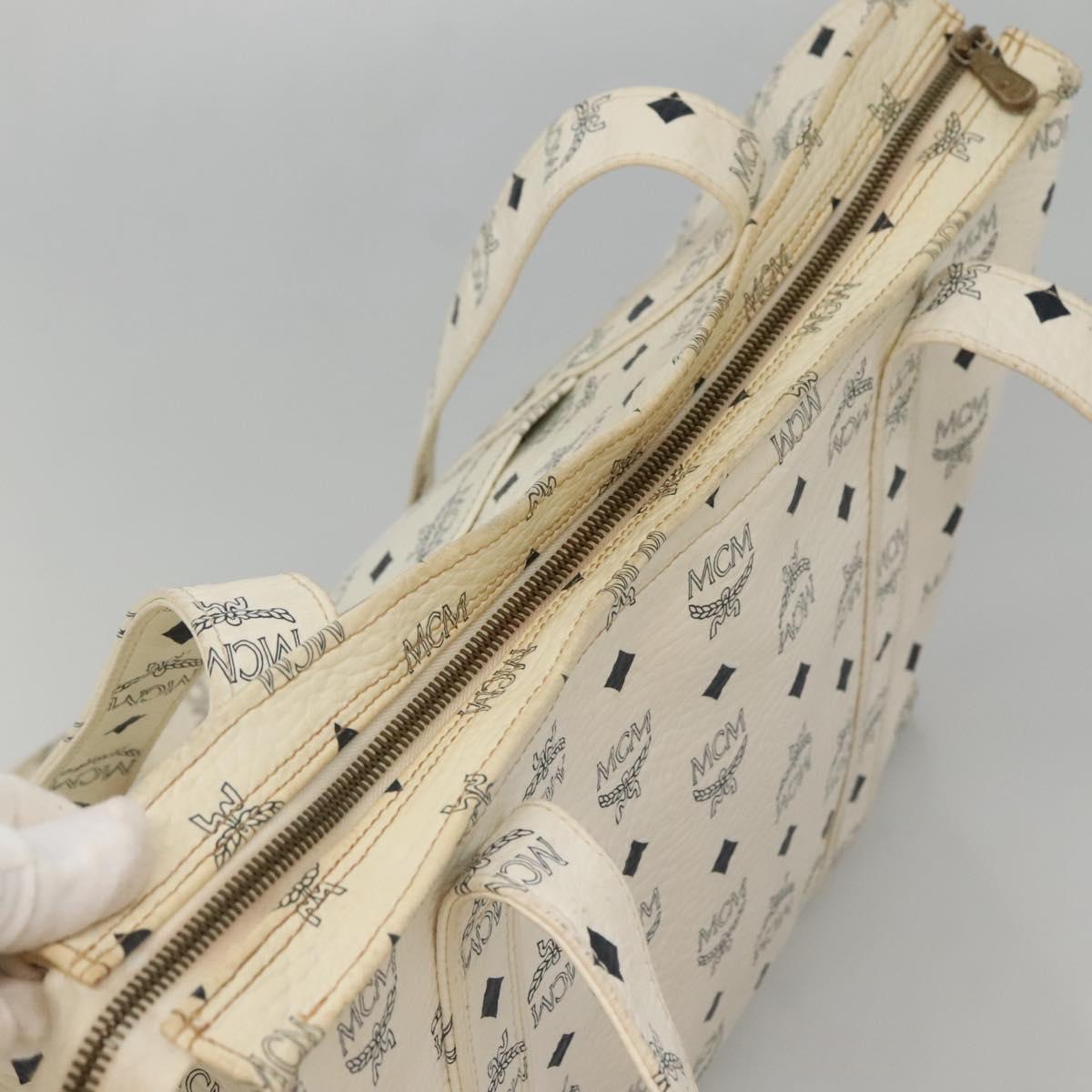 MCM Logogram Vicetos Shoulder Bag PVC Leather White Gold Auth BA3867