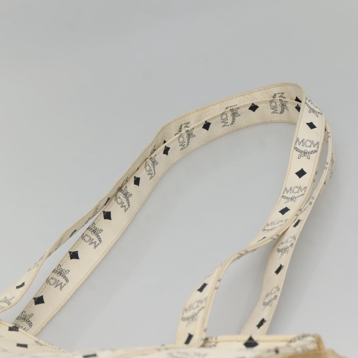 MCM Logogram Vicetos Shoulder Bag PVC Leather White Gold Auth BA3867