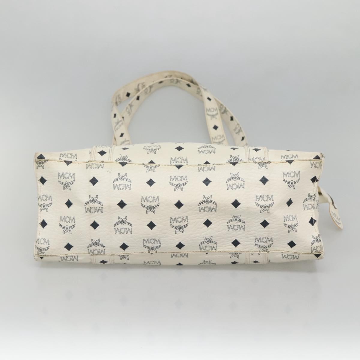 MCM Logogram Vicetos Shoulder Bag PVC Leather White Gold Auth BA3867