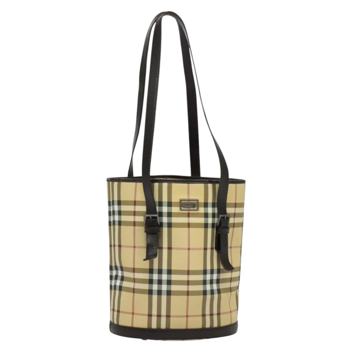 BURBERRY Nova Check Shoulder Bag PVC Beige Auth BA3875