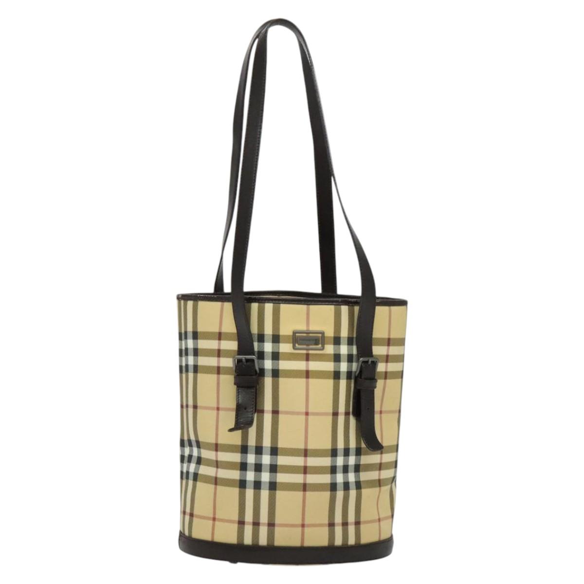 BURBERRY Nova Check Shoulder Bag PVC Beige Auth BA3875