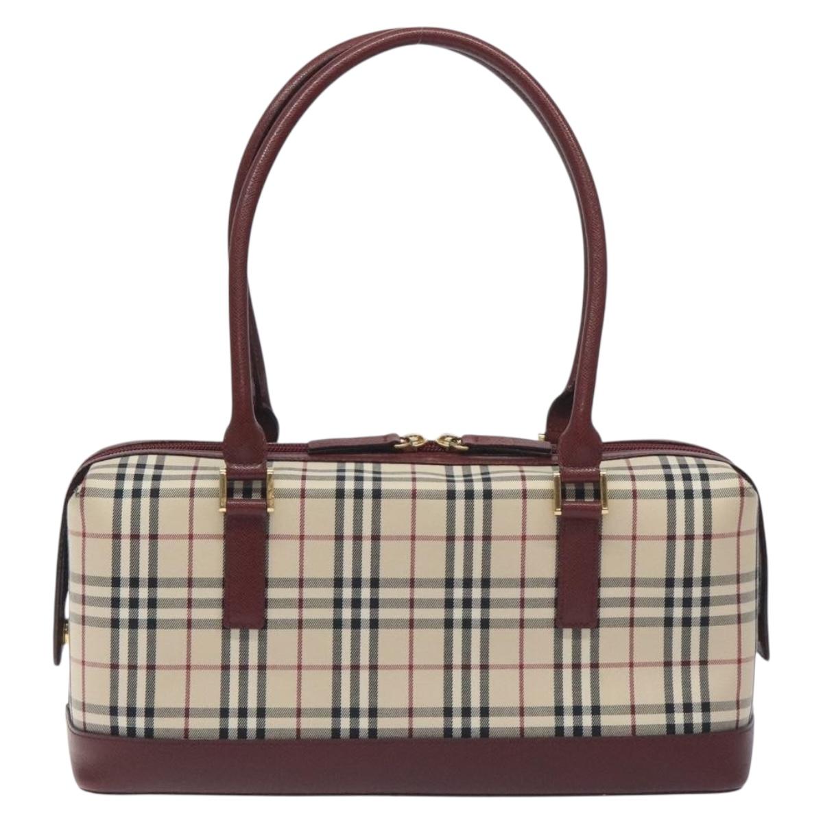 BURBERRY Nova Check Shoulder Bag Canvas Beige Gold Auth BA3879